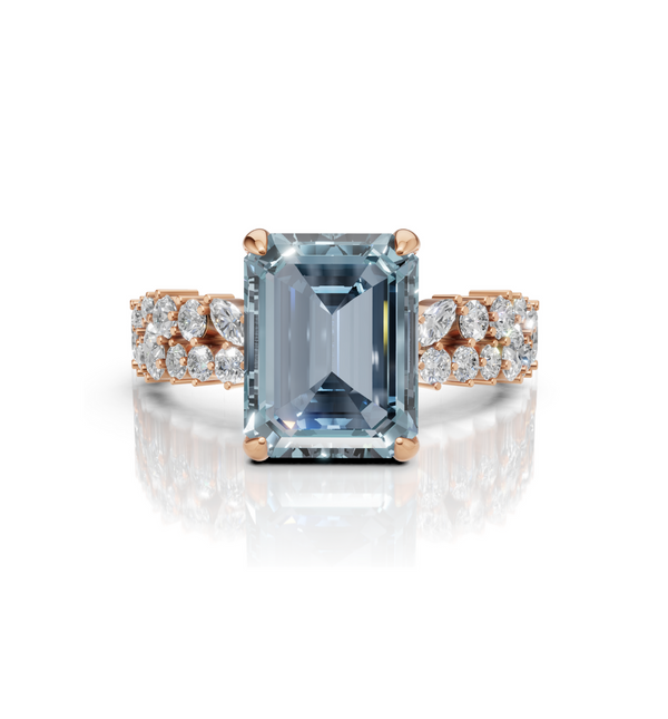 Celestia Emerald-Cut Aquamarine & Lab-Grown Diamond Ring in 14K Gold