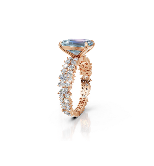 Celestia Emerald-Cut Aquamarine & Lab-Grown Diamond Ring in 14K Gold