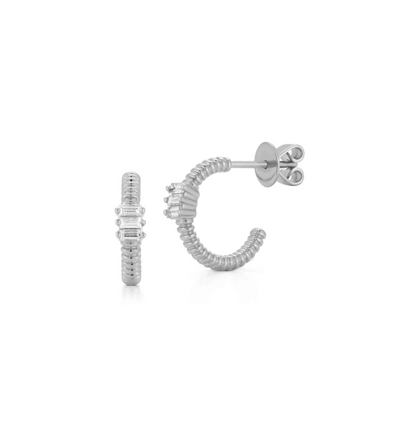 Textured Hoop Earrings with Baguette Diamonds