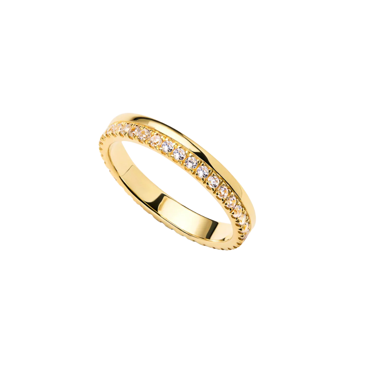close-up of moonlit lab grown diamond eternity band