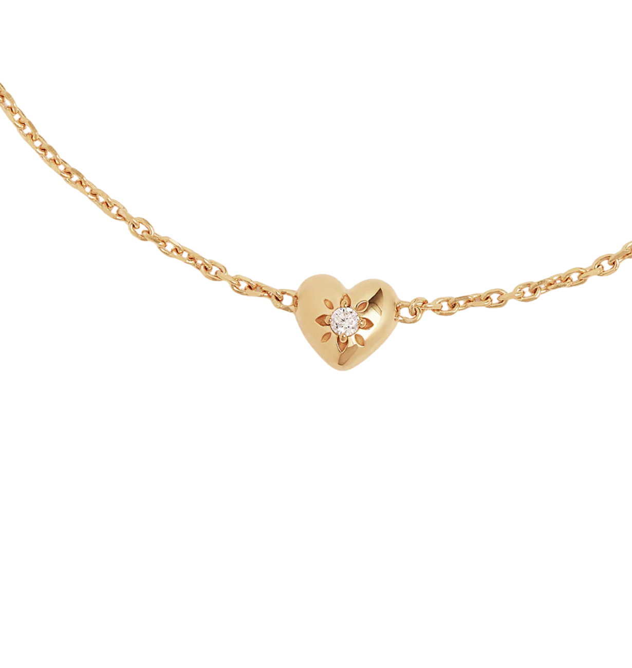 delicate heart bracelet with lab grown diamond in 14k gold
