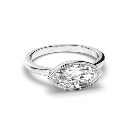 east west marquise lab grown diamond engagement ring in 14k white gold