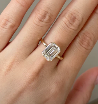 emerald cut lab grown diamond engagement ring in 14k yellow gold