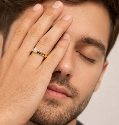emerald cut lab grown diamond men ring with flush setting in gold