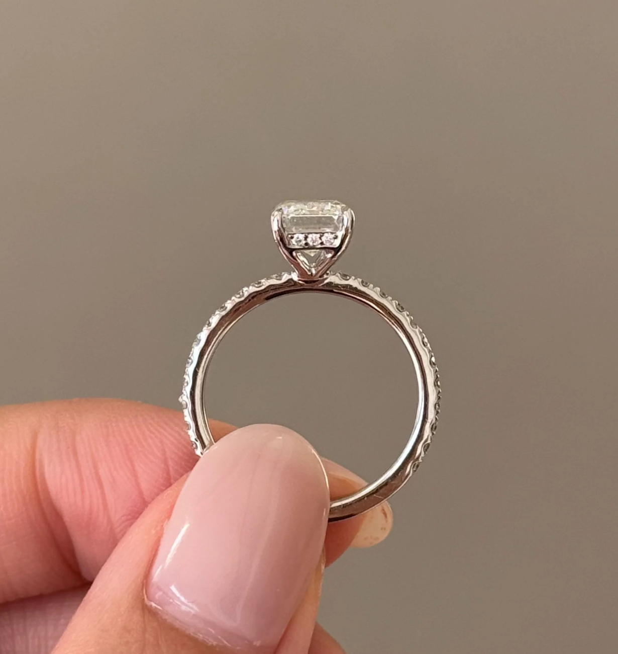 emerald cut lab grown diamond solitaire ring in 14k white gold