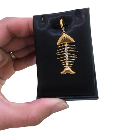 fine jewelry gold fish bone charm pendant