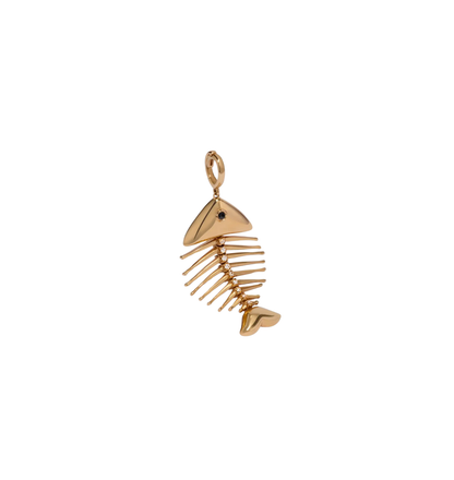 fish bone charm pendant in gold minimalist style