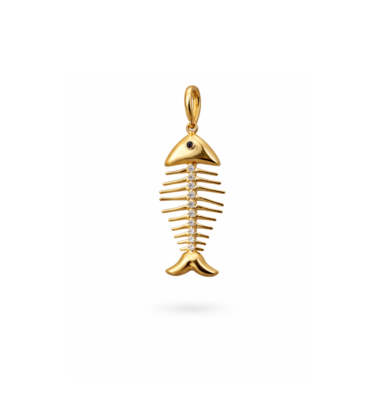 gold fish bone charm pendant minimalist jewelry design