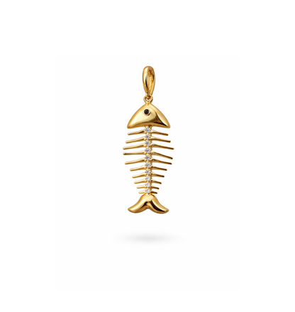 gold fish bone charm pendant minimalist jewelry design