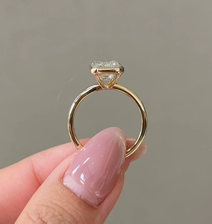 hidden pave detail on emerald cut lab grown diamond engagement ring