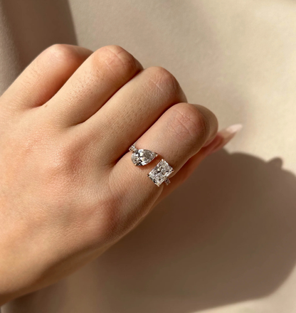 lab grown diamond cuff ring with pave diamonds in 14k gold