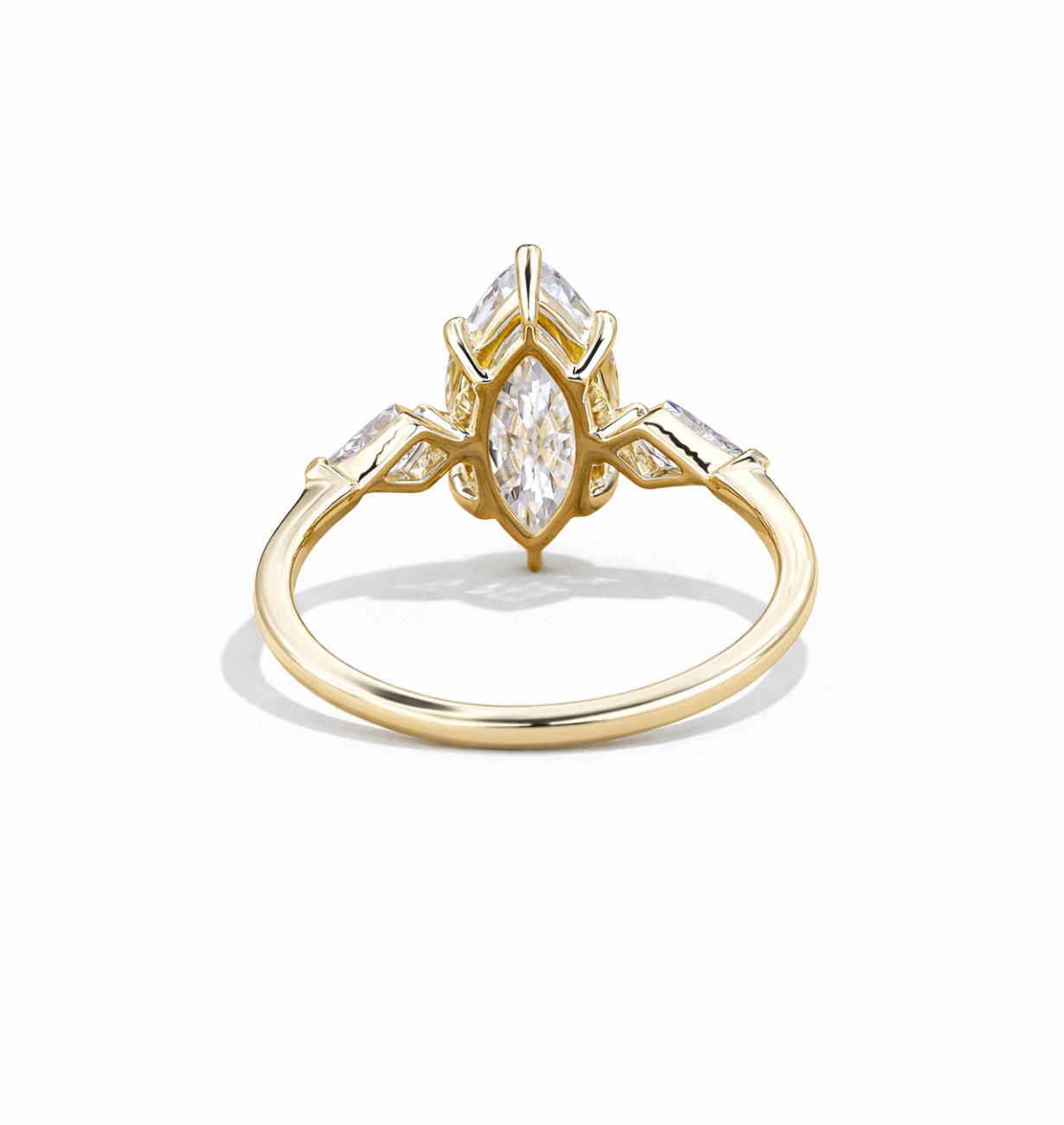 marquise lab grown diamond engagement ring with kite shaped side stones