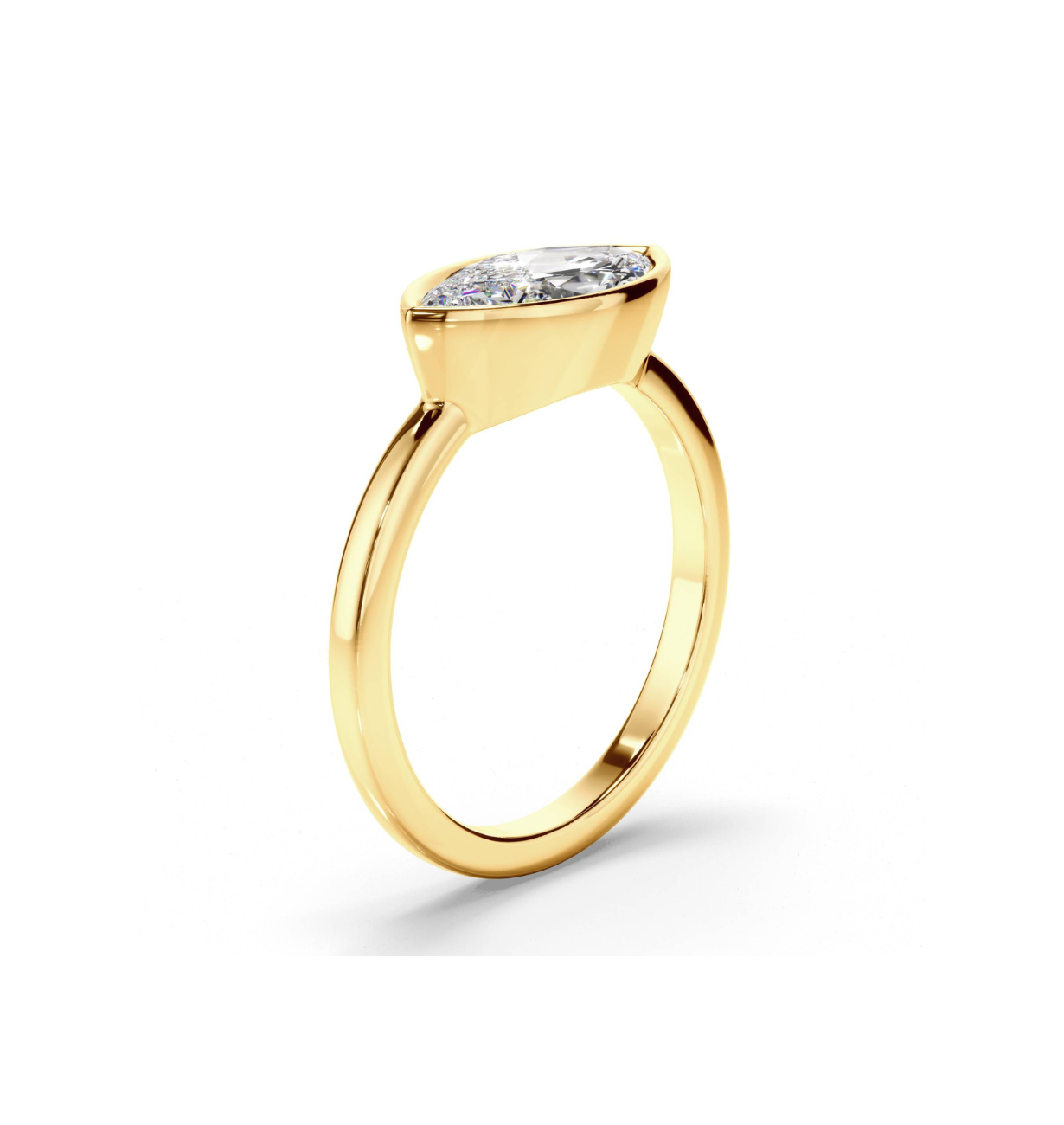 marquise lab grown diamond ring with east west setting in 14k yellow gold