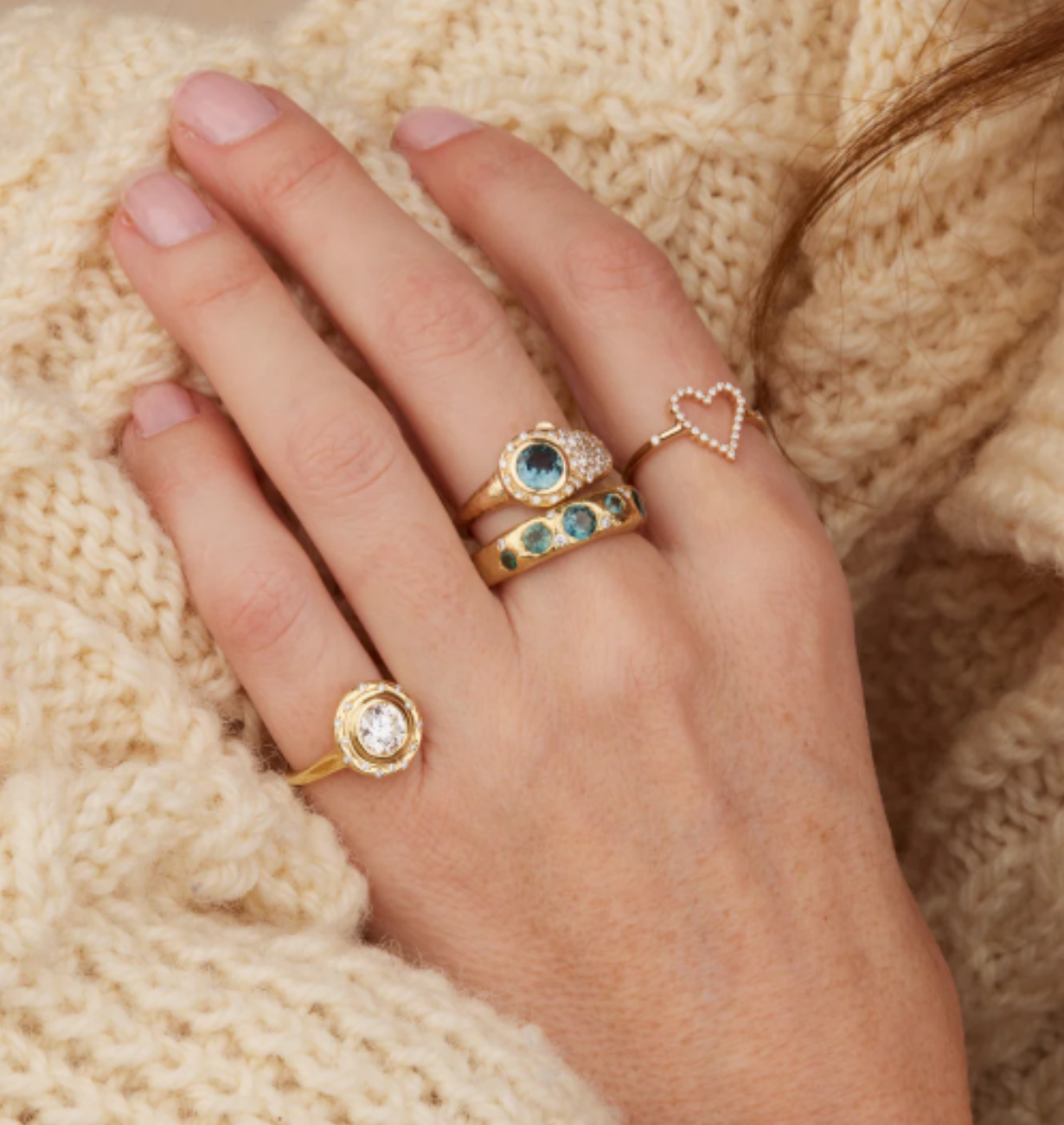 minimalist spotlight diamond ring with accent stones