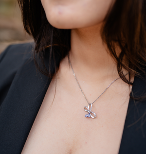 Sapphire Bloom Butterfly Pendant Necklace