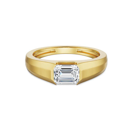 modern men ring with emerald cut diamond in gold band