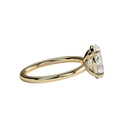 side view of oval lab grown diamond engagement ring low setting