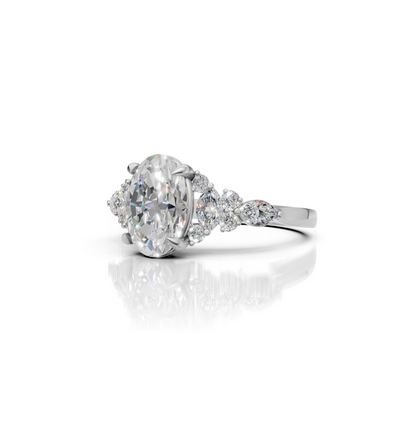 oval lab grown diamond engagement ring with 14k white gold setting