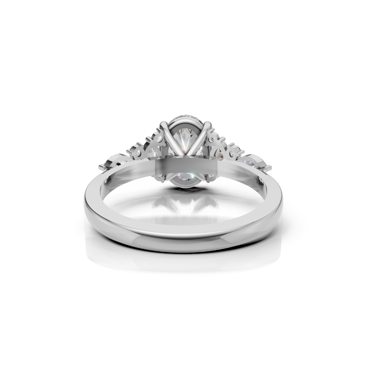 oval lab grown diamond ring set in 14k white gold band