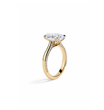 oval lab grown diamond ring with floral hidden pave 14k gold band