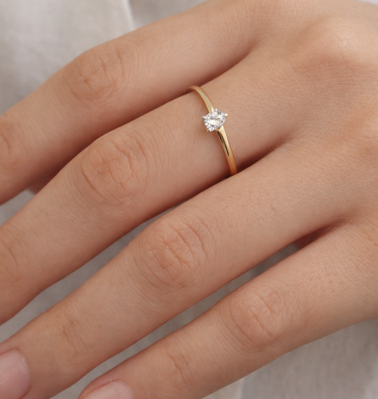 pear cut lab grown diamond promise ring in 14k two tone gold