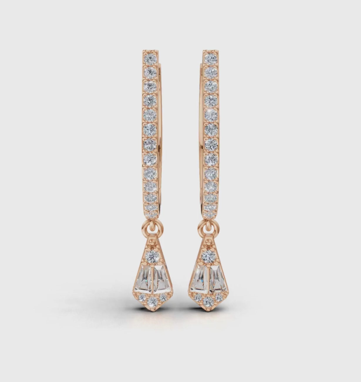Aria Baguette Drop Hoop Earrings 18K Rose vermeil