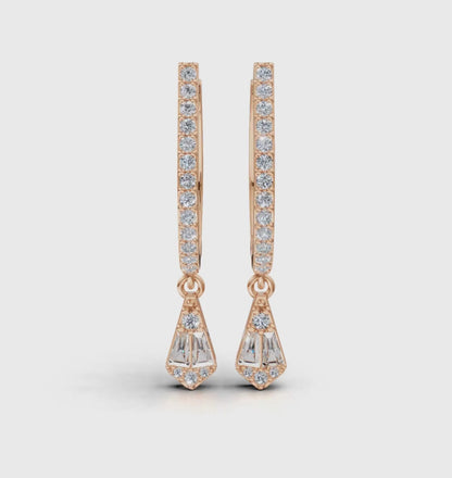 Aria Baguette Drop Hoop Earrings 18K Rose vermeil