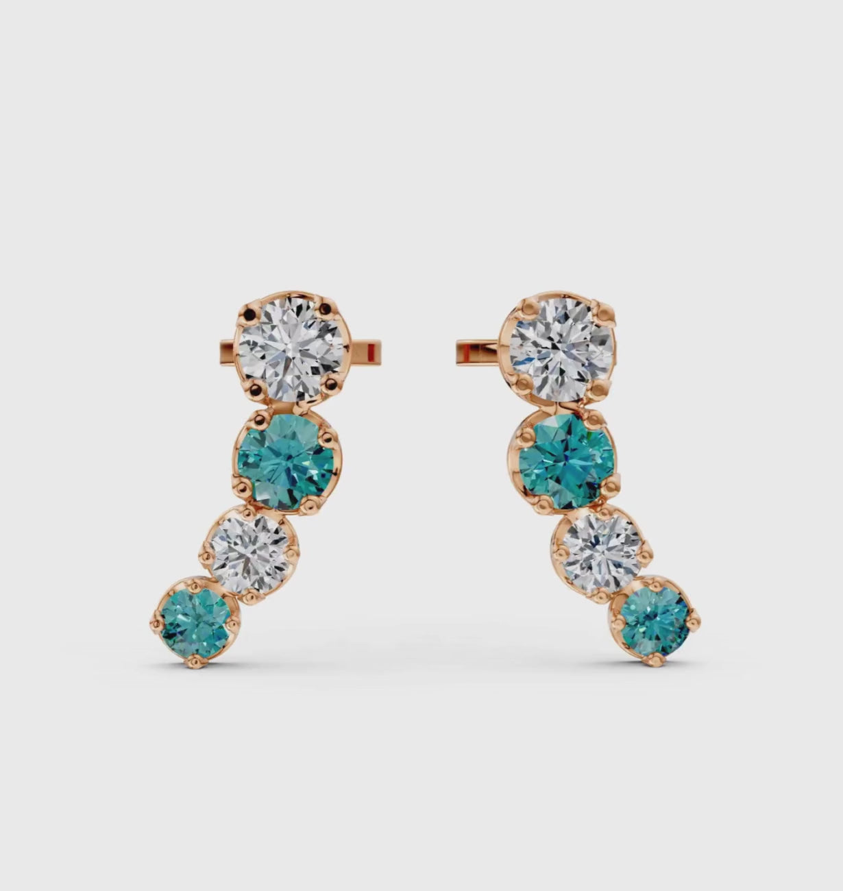 Teal & White Gradient Bar Earrings 18k Rose Vermeil