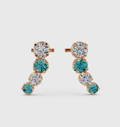 Teal & White Gradient Bar Earrings 18k Rose Vermeil