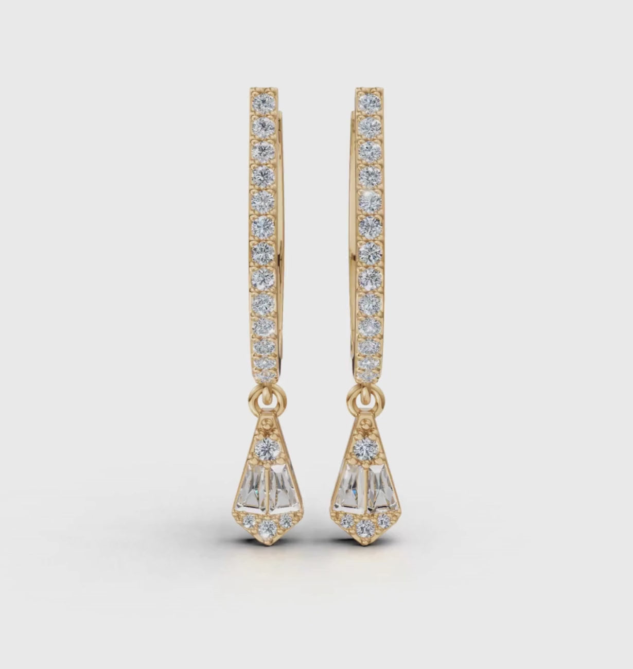 Load video: Aria Baguette Drop Hoop Earrings 18K Gold Vermeil