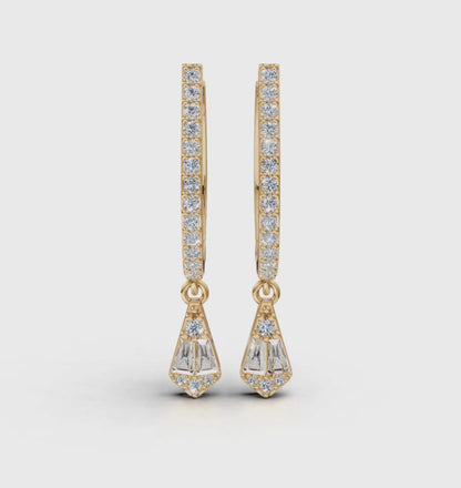 Aria Baguette Drop Hoop Earrings 18K Gold Vermeil