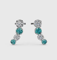 Sterling Silver Teal & White Gradient Bar Earrings