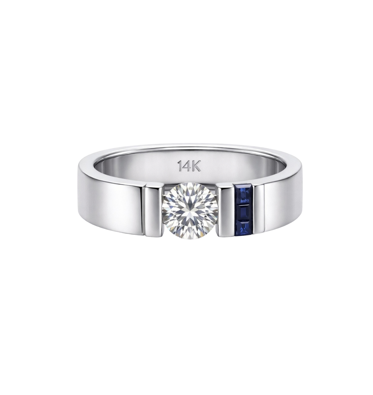 sapphire ring with lab grown diamonds in 14k gold