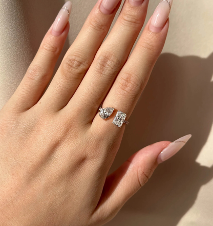 siara cuff diamond ring open band with pear and radiant diamonds