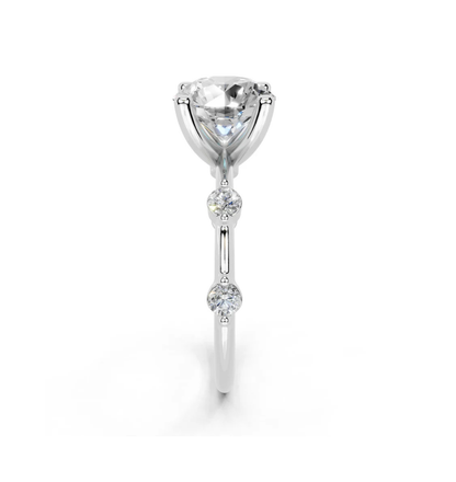side view of oval lab grown diamond ring in 14k white gold