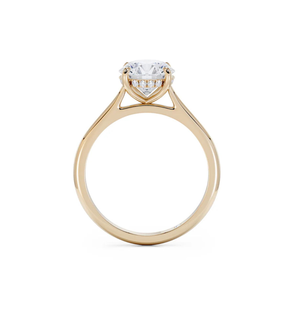 side view of round lab grown diamond solitaire ring
